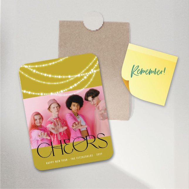 Neujahrsjubeln funkeln Licht Stilvolles Foto Magnet (New Year Cheers Sparkling Lights Stylish Photo Flexible Magnet @ fat_fa_tin)