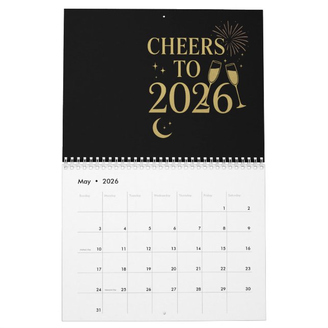 Neujahrskalender 2026 - Elegantes Gold und Schwarz Kalender (Mai 2026)