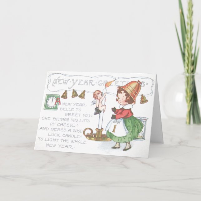 Neujahrskandal Candle Bells Uhr Hourglass Feiertagskarte (Vorderseite)