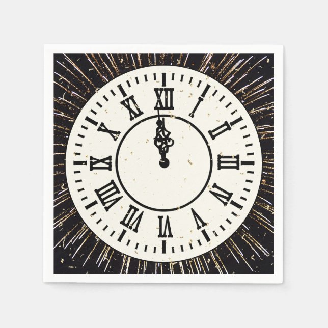 Neujahrskonfetti über Uhr und Feuerwerk Serviette (Vorderseite)