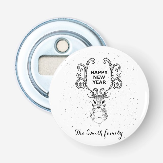 Neujahrsmagie der Schwarzweißrinder Flaschenöffner (Vorderseite)