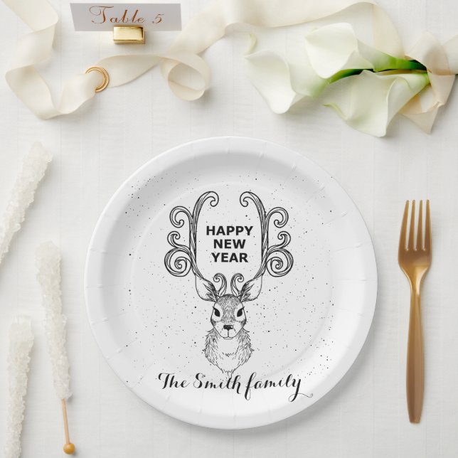 Neujahrsmagie der Schwarzweißrinder Pappteller (Hochzeit)