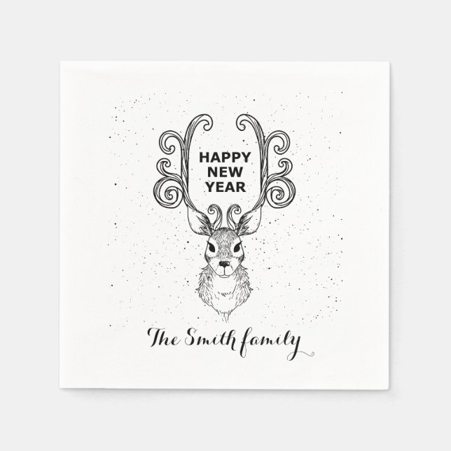 Neujahrsmagie der Schwarzweißrinder Serviette (Vorderseite)