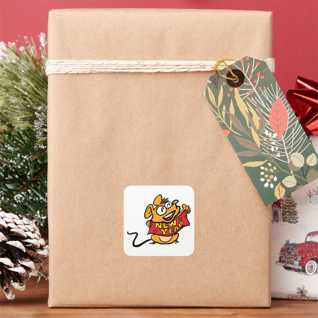 Neujahrsmaus Quadratischer Aufkleber (Von Creator hochgeladen)