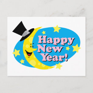 Neujahrsmond und Sterne Feiertagspostkarte