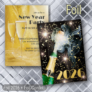 Neujahrsparty Chamgagne Confetti Festival Folieneinladung