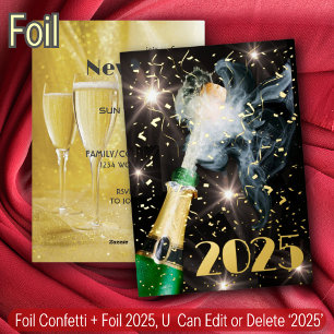 Neujahrsparty Chamgagne Confetti Festival Folieneinladung