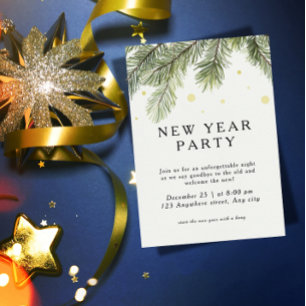 Neujahrsparty-Einladung Pine Branch Festlich Einladung