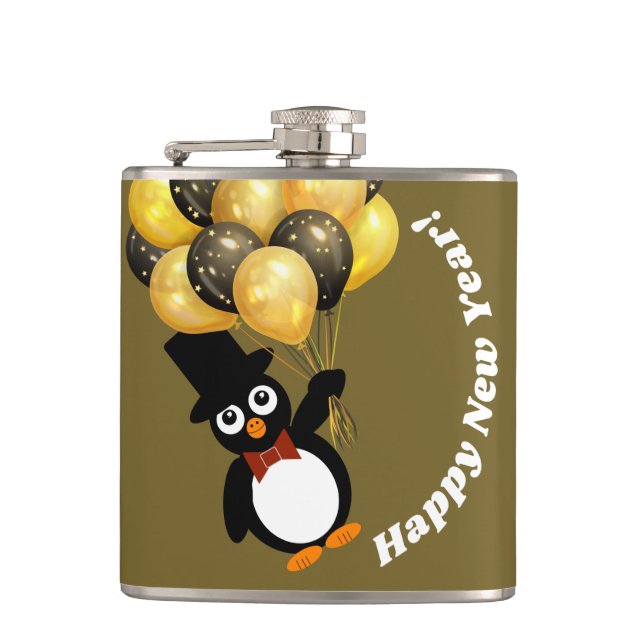 Neujahrspinguin Flachmann (Vorderseite)