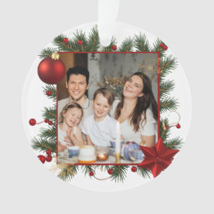 Neujahrsrahmen mit rotem Stern Foto Familie 2026 Ornament