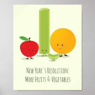 Neujahrsresolution Gesundes Obst und Gemüse Poster