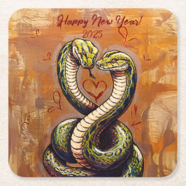 Neujahrswunsch für die Liebe 2025 Holzschlange Rechteckiger Pappuntersetzer