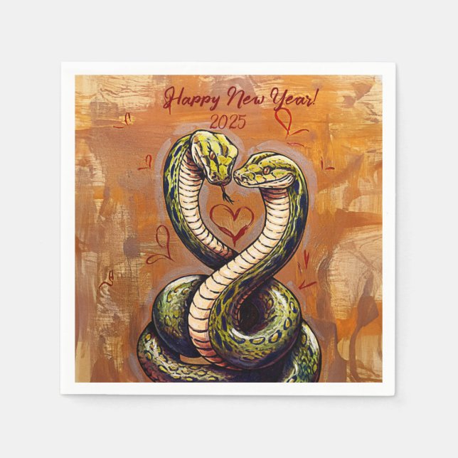 Neujahrswunsch für die Liebe 2025 Holzschlange Serviette (Vorderseite)