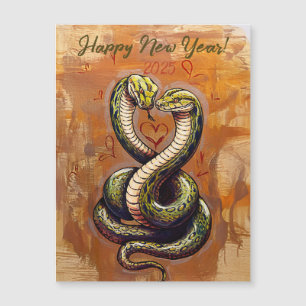 Neujahrswunsch für die Liebe 2025 Holzschlangenkar Magnetkarte
