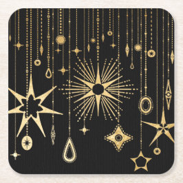Neujahrswünsche schwarze und goldene Sterne Rechteckiger Pappuntersetzer