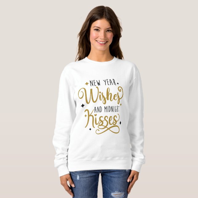 Neujahrswünsche und Mitternachtsküsse Sweatshirt (Vorne ganz)