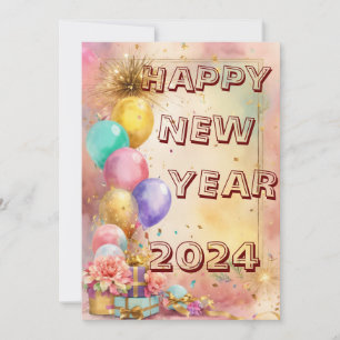Neujahrszauber mit Luftballons und Knallern Karte