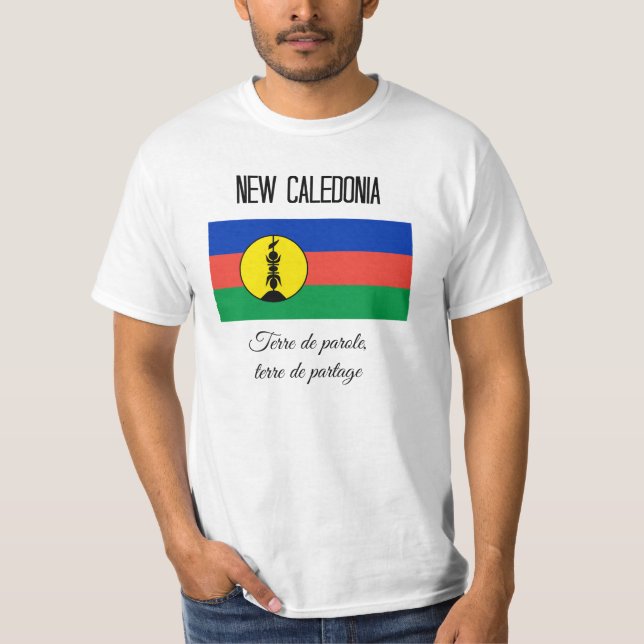 Neukaledonien, Flagge und Motto, einzigartiges Des T-Shirt (Vorderseite)
