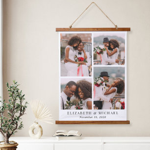 Neulich 4 Foto Collage Wedding Wandteppich Mit Holzrahmen