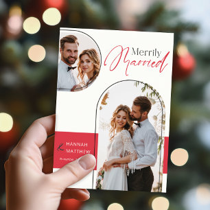 Neulich Verheirateter Urlaub Hochzeit Schwarz Rot Feiertagskarte