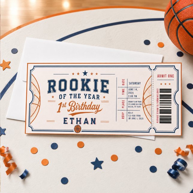 Neuling des Jahres Basketball-Ticket  1. Geburtsta Einladung (Rookie of the Year Basketball Ticket 1st Birthday Invitation
)