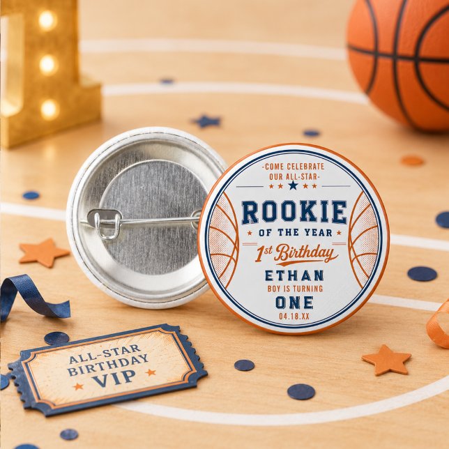 Neuling des Jahres Basketball-Ticket 1. Geburtstag Button (Rookie of the Year Basketball Ticket 1st Birthday Button
)