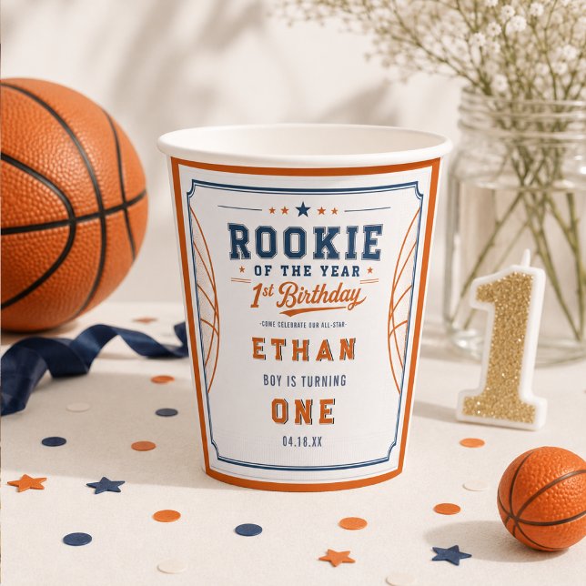 Neuling des Jahres Basketball-Ticket 1. Geburtstag Pappbecher (Rookie of the Year Basketball Ticket 1st Birthday Paper Cups
)
