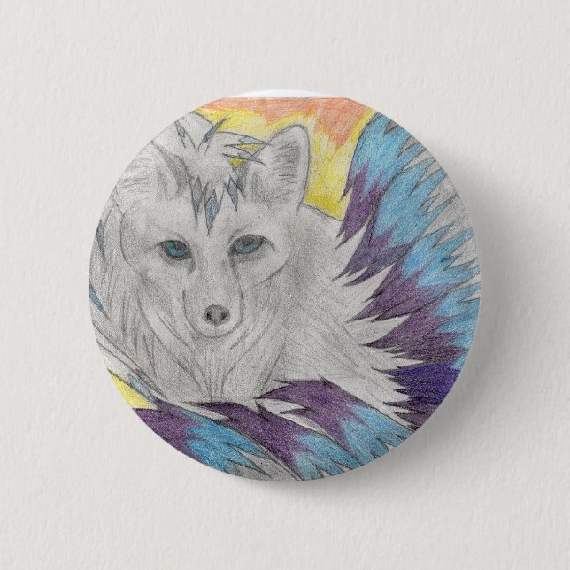 Neun angebundener Fuchs - Fantasiezeichnen Button (Vorderseite)