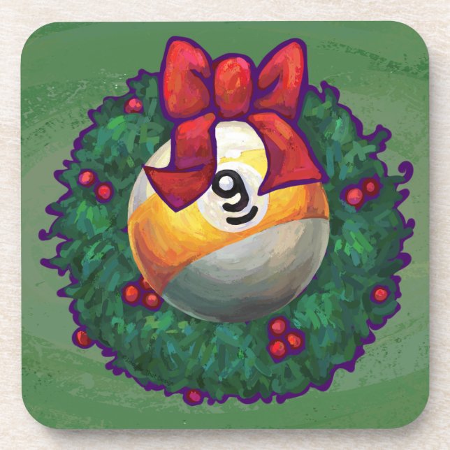 Neun Ball im Kraut auf Grün Untersetzer (Vorderseite)