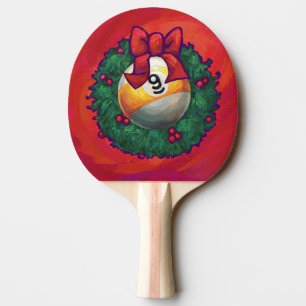 Neun Ball in Weihnachtskranz auf Rot Tischtennis Schläger