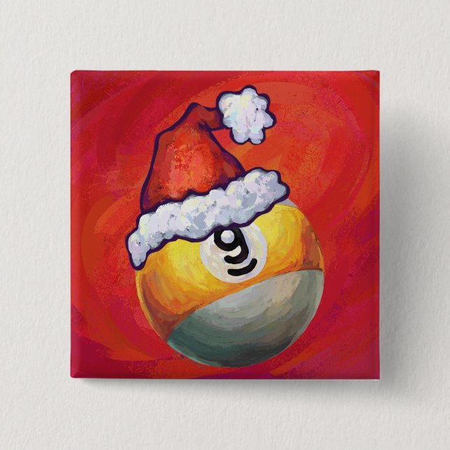 Neun Ball in Weihnachtsmannmütze über Rot Button (Vorderseite)