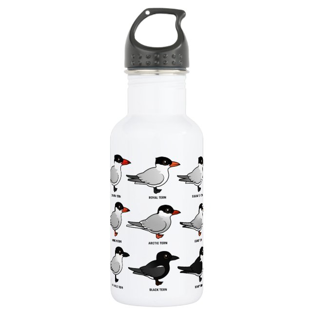 Neun Birdorable Seeschwalben (beschriftet) Trinkflasche (Vorderseite)