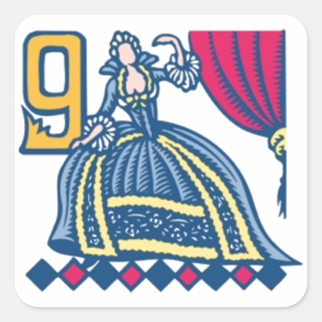 Neun Damen tanzen Quadratischer Aufkleber (Vorderseite)