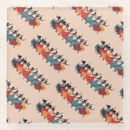 Neun Damen tanzen Stencil Retro Stil 1 Glasuntersetzer