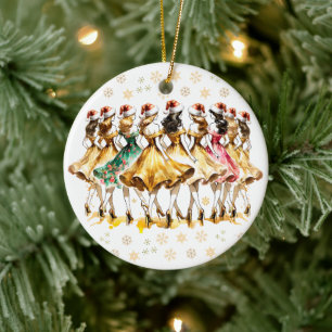 Neun Damen tanzen Zwölf Tage Weihnachten Keramik Ornament