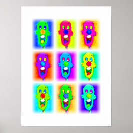 Neun farbenfrohe kahle Clowns: Poster