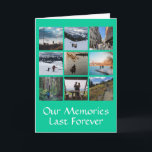 Neun Foto Collage benutzerdefinierte Grußkarte Karte<br><div class="desc">Diese durchdachte Grußkarte enthält neun Fotos in einem einfachen Rasterlayout mit bearbeitbarem Text, d.h. Titel, Jahr oder Nachricht am unteren Rand in zwei bequemen Zeilen. Klicken Sie auf Personalisieren, um Ihre Fotos hinzuzufügen, und jedes Foto passt in die richtige Position. Macht ein wunderbares Geschenk für Ehepartner, Kinder, Familie, Freunde, Mitarbeiter...</div>