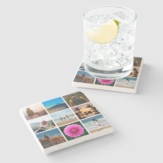 Neun FotoCollagen nach Maß machen Ihr eigenes Bild Steinuntersetzer (Seitenansicht)