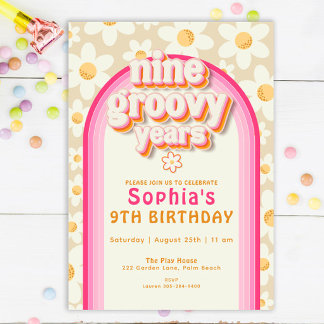 Neun Groovy Years Daisy Rainbow Birthday Einladung