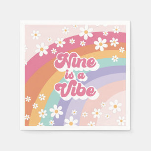 Neun ist eine Stimmung Retro Regenbogen 9. Geburts Serviette