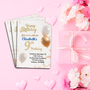 Neun Jahre alte Mädchen Geburtstagseinladung Folieneinladung
