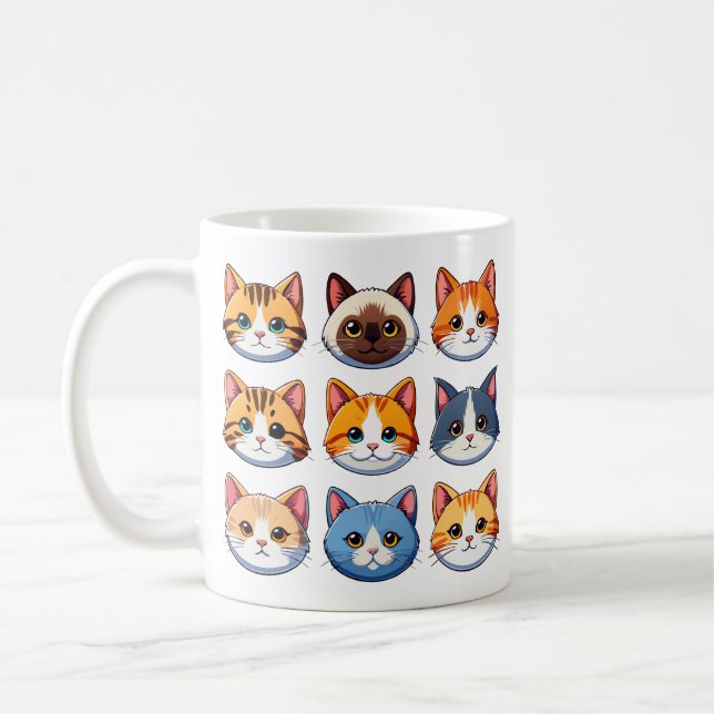 Neun Katzen sehen sich anderen Rassen gegenüber Kaffeetasse (Links)