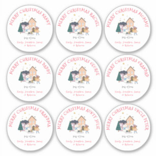 Neun kleine verschiedene Namen Girl Frohe Weihnach Aufkleber