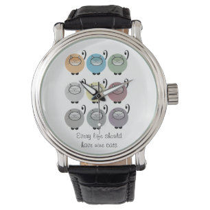 Neun Lebens-Katzen-Zitat-Uhr Armbanduhr