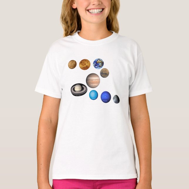 Neun Planeten im Sonnensystem. Quecksilber, Venus, T-Shirt (Vorderseite)