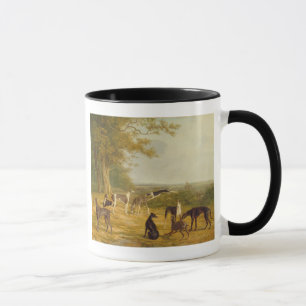 Neun Windhunde in einer Landschaft (Öl auf Tasse