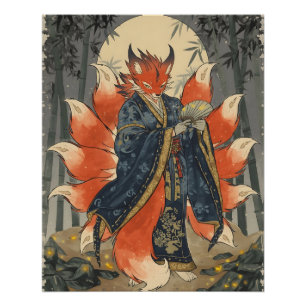 Neunschwänziger Kitsune-Fuchs Japanische Mytholo Poster