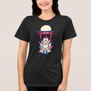 Neunschwänziger Kitsune-Fuchs - Spaßiger Yokai Tri-Blend Shirt