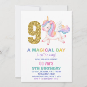 Neunte Rainbow Unicorn Einladung zum Geburtstag