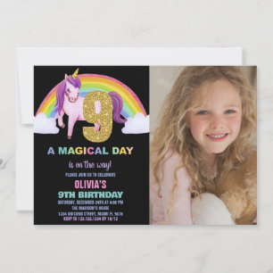 Neunte Rainbow Unicorn Geburtstag Einladungen Foto